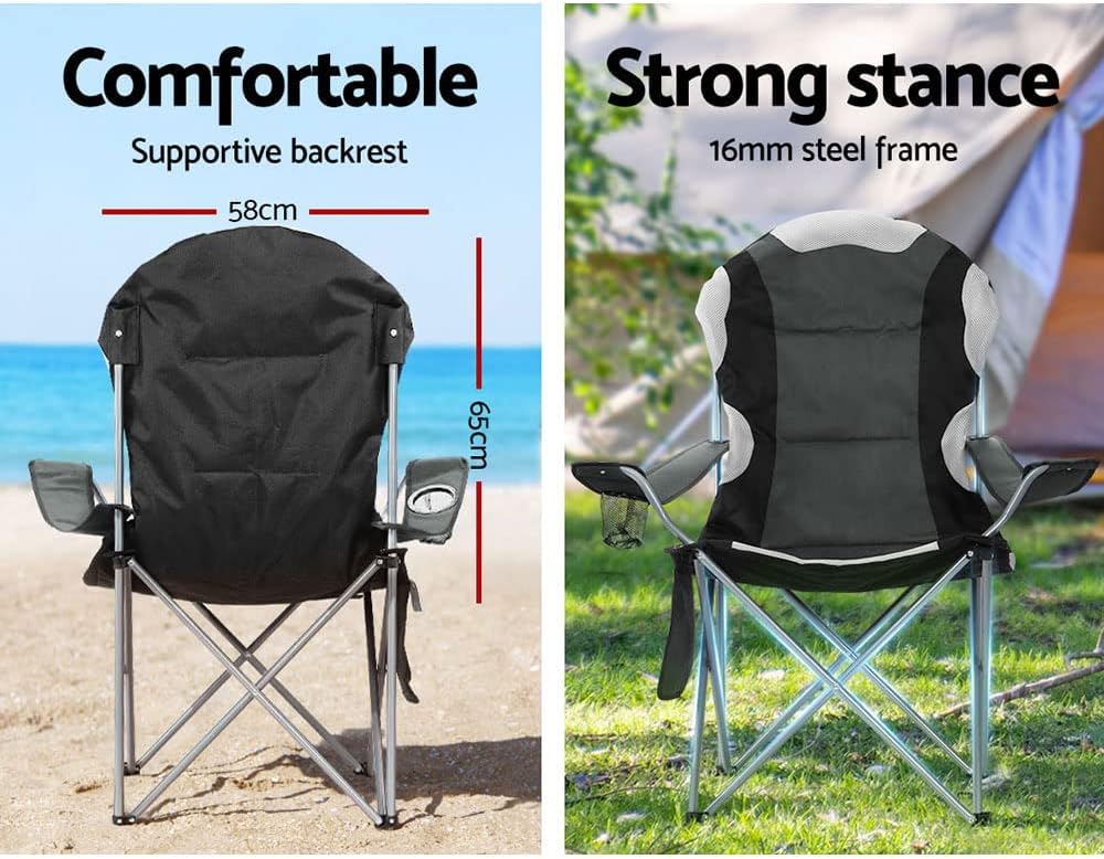 Weisshorn Set of 2 Camping Chairs, Outdoor Armchair Lounge Beach Chair Portable Folding Lightweight Camp Lounger Travel Hiking Fishing Picnic Gear, with Carry Bag Drink Holder Foldable Grey