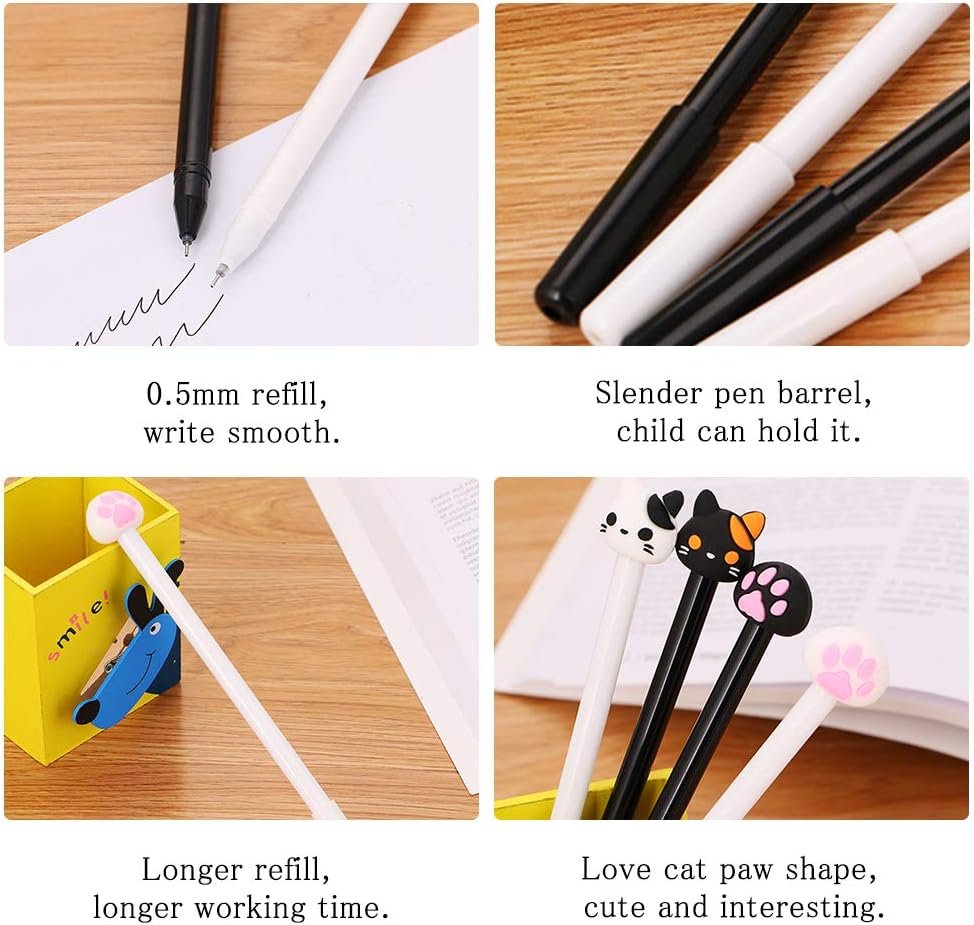 YRYUNRUI 12 Pcs Cute Pens Kawaii Pens Fun Pens, 0.5mm Cartoon Cat Black Ink Writing Gel Ballpoint Pens, Korean Japanese Stationery School Supplies for Teen Girls Women Gifts (Cat paw)