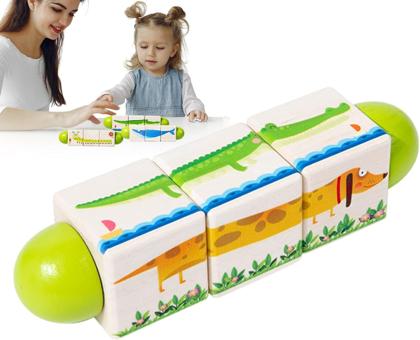 mivceklw Wooden Building Blocks, Rotating Puzzle Game, Handeye Coordination Development, Educational Toy for Preschool Classroom and Home Play, 6.69x1.69x1.69 Inches