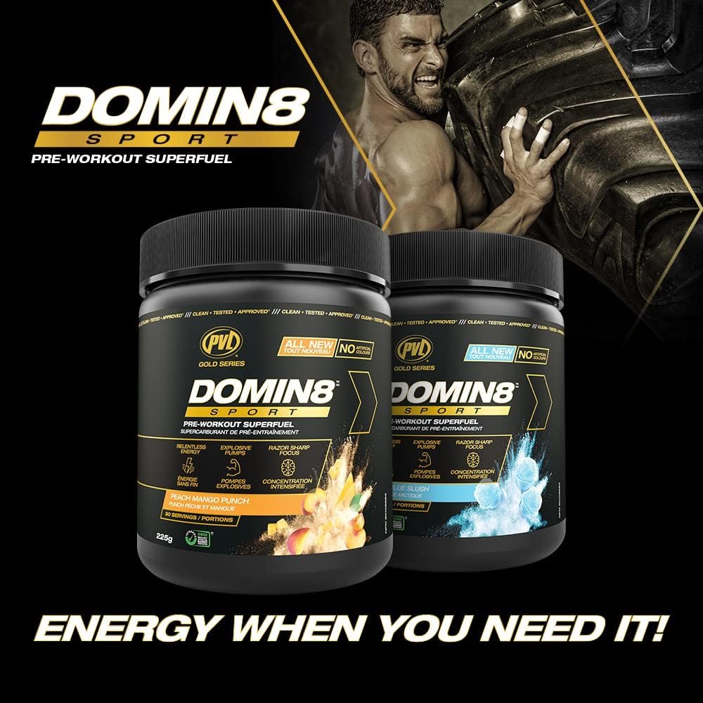 PVL Gold Series Domin8 Sport | pre-workout Superfuel | Peach Mango Punch | 225 G