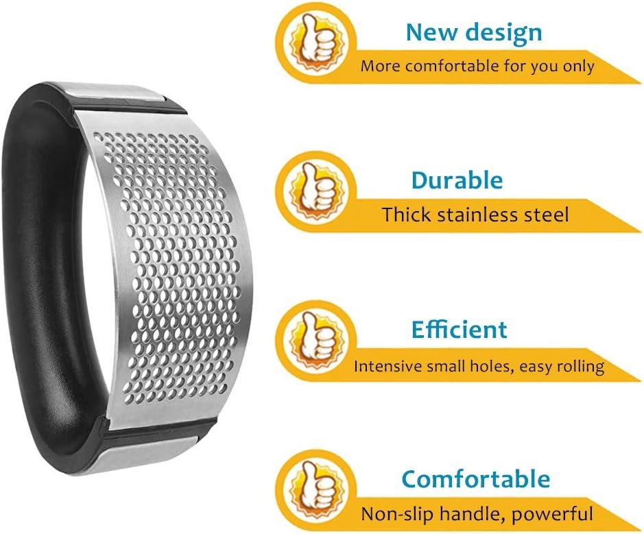 SENQIAO Garlic Press Rocker Stainless Steel Ginger Crusher Squeezer Slicer Mincer Chopper Kitchen Gadget with Ergonomic Handle (2019)
