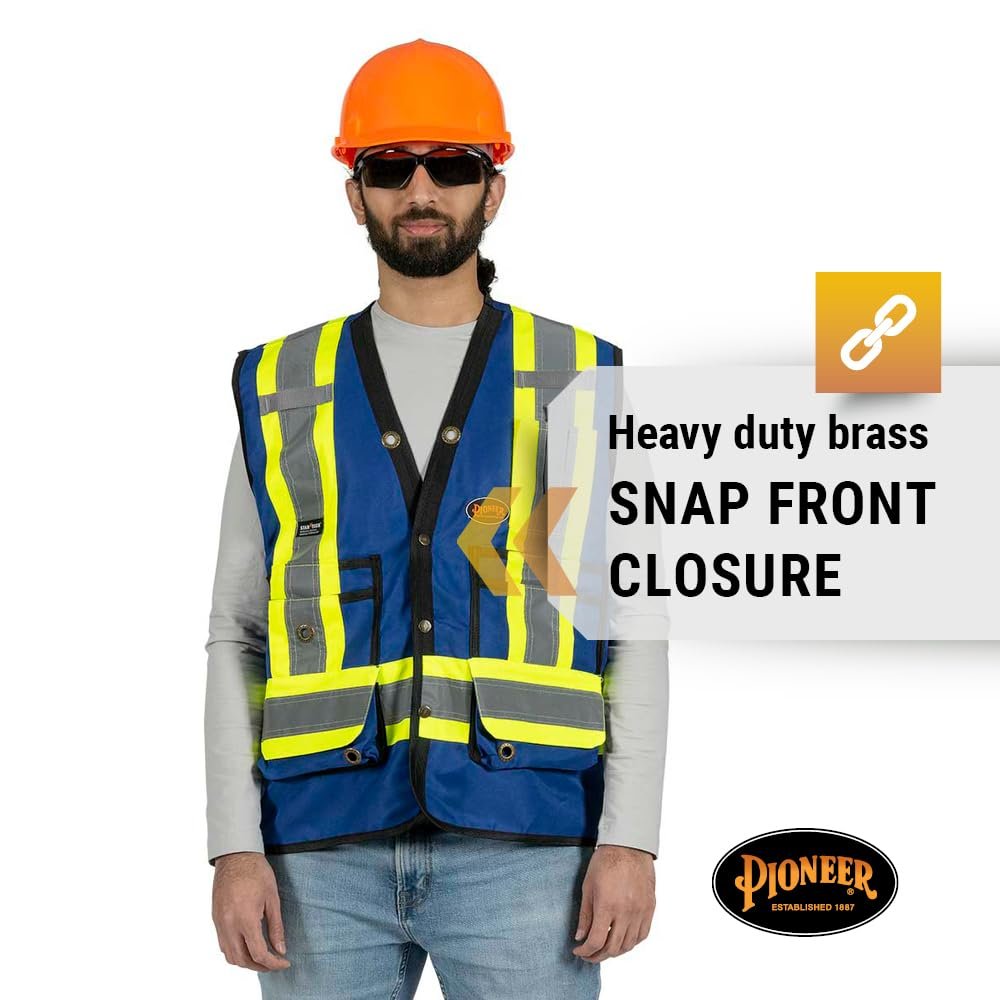 Pioneer Hi Vis Surveyor's Safety Vest - Engineer Style - Breathable Mesh & Reflective Tape - 7 Pockets - Royal Blue