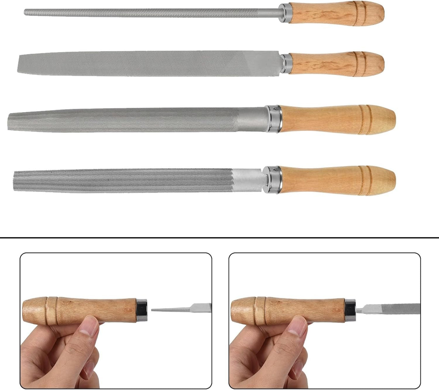 TopHomer 10 Pieces Wooden File Handle, Safety File Handle with Metal Safety Rings, File Cutting Tool Handle, Durable Replacement File Cutting Handle for Woodworking Carpenter (90mm)