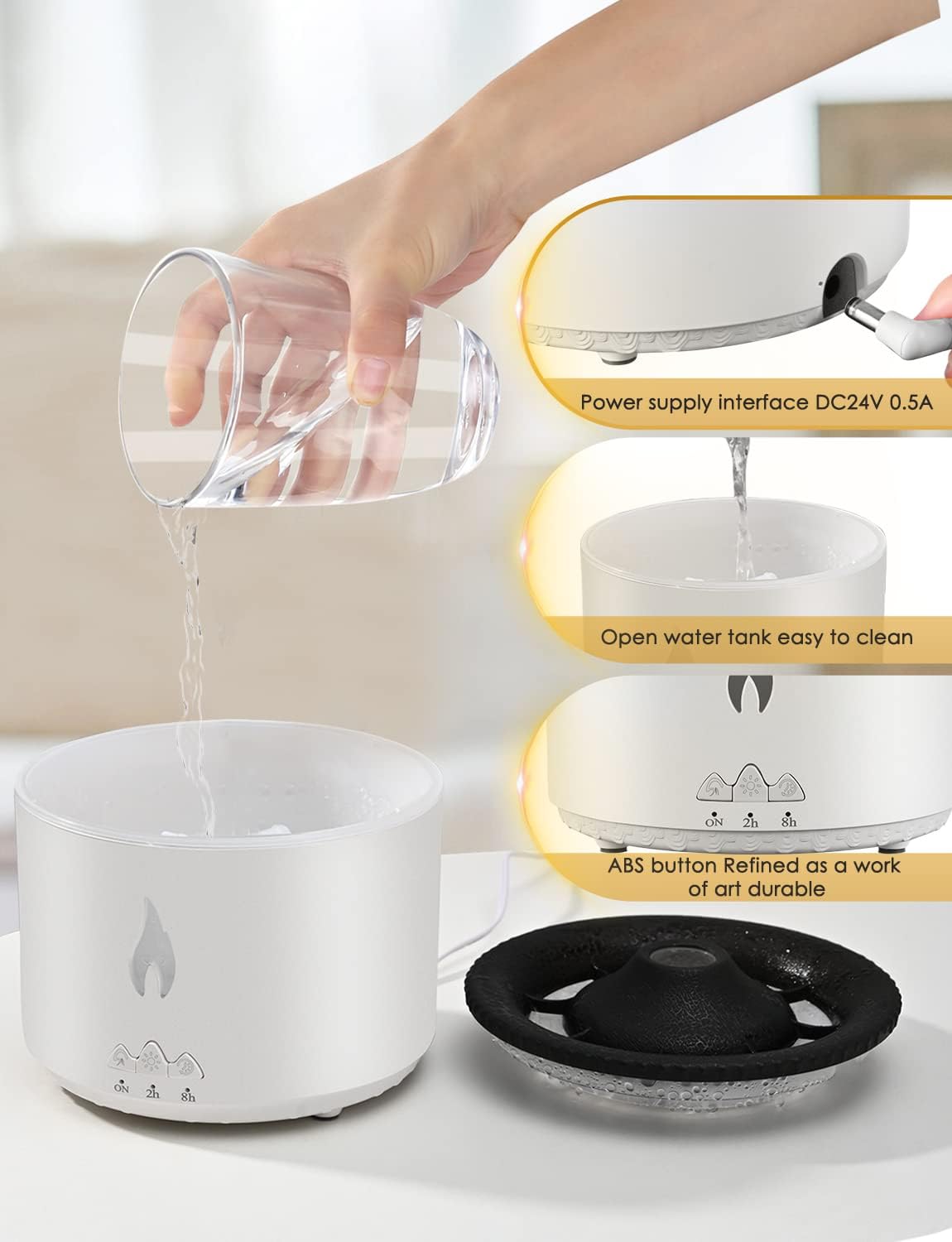 Volcano Diffuser Aromatherapy Oil Humidifier 2 Mist Mode Flame Humidifier,360ML Timer and Waterless Auto-Off Double Color with Remote Control for Home Office
