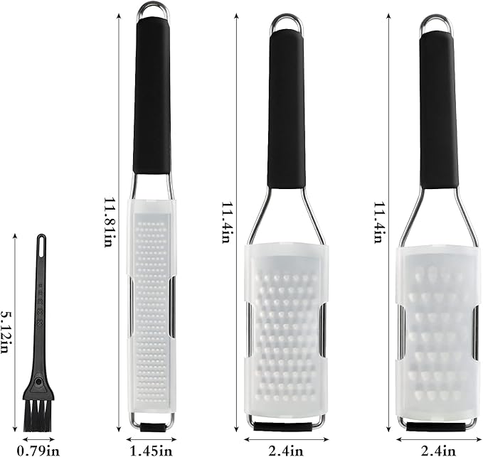 Cambom Lemon Zester Grater Three-piece Suit - Heavy Duty Kitchen Tool for Parmesan Cheese, Ginger, Garlic, Nutmeg, Chocolate, Vegetables,Fruits,Stainless Steel Grater Dishwasher Safe Black
