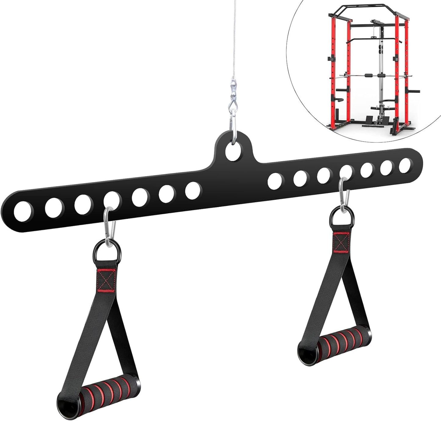 VOHYOV Fitness Home Pulley System Gym Accessories Spreader Bar Multi Grip Wide Lat Pull Down Bar D Handle Cable Bar Rope Attachments Cable Machine for Back Strength Train Functional Trainer Attachment