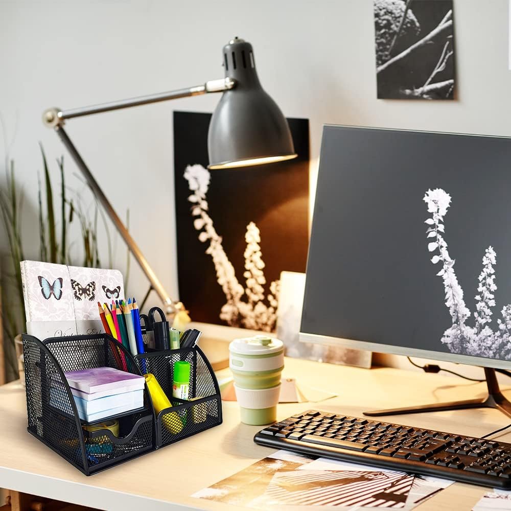 Pencil Holder for Desk, Metal Mesh Stationary Desktop Organizer, Strong Pen Holder Pencil Holder for School, Office and Home Desktop Accessories storage (Black)