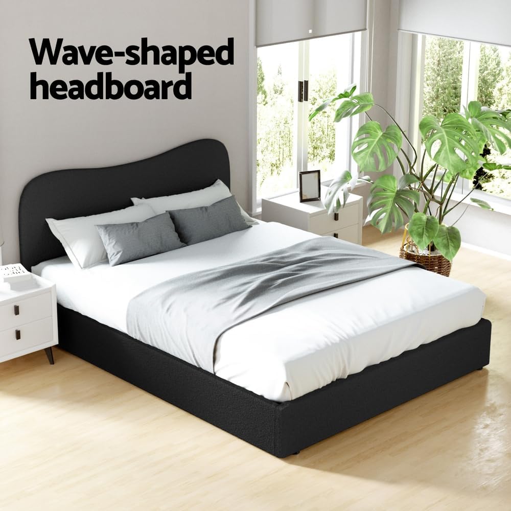 Artiss Bed Frame Queen Size Mattress Base Wooden Platform Boucle Black DARA