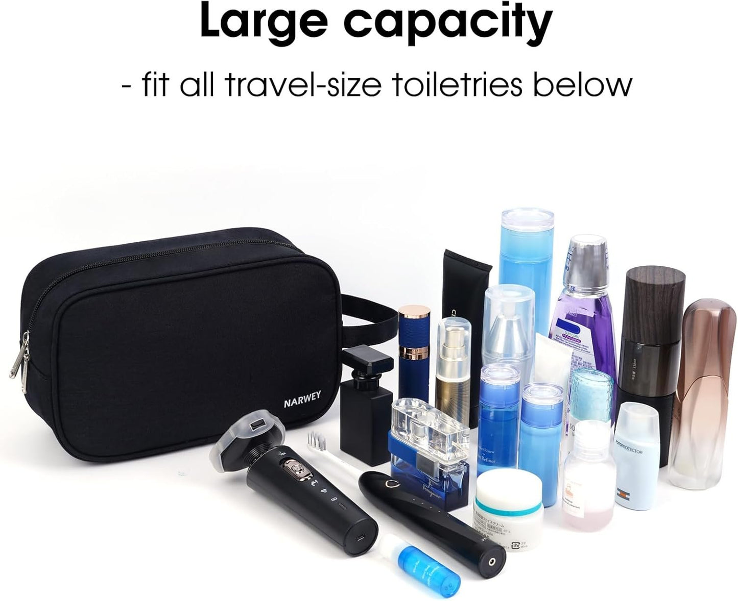 Narwey Travel Toiletry Bag for Men and Women Traveling Dopp Kit Shaving Bag for Toiletries Accessories (Black)