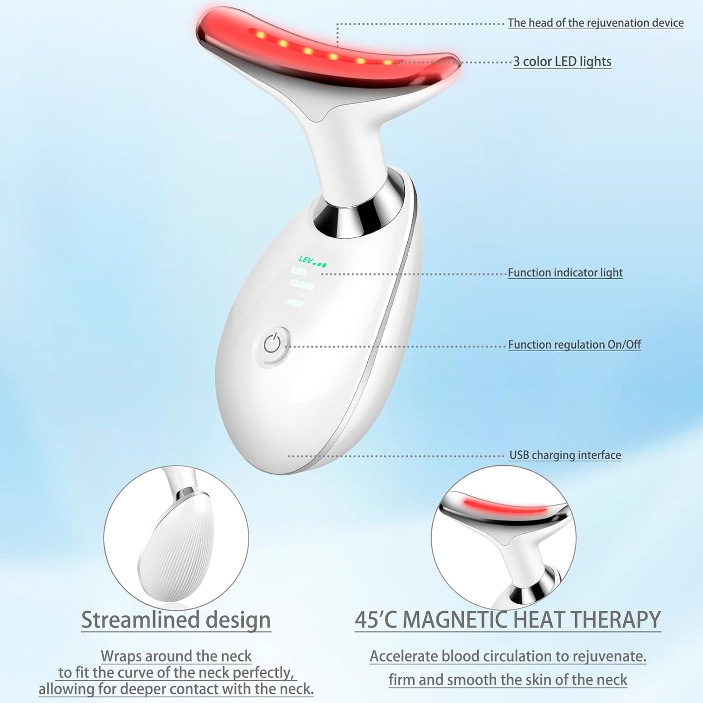 NTZ Facial Massager for Face and Neck, Face culpting Wand with 7 Color, Red-Light-Therapy-for-Face and Neck Tool for Skin Care