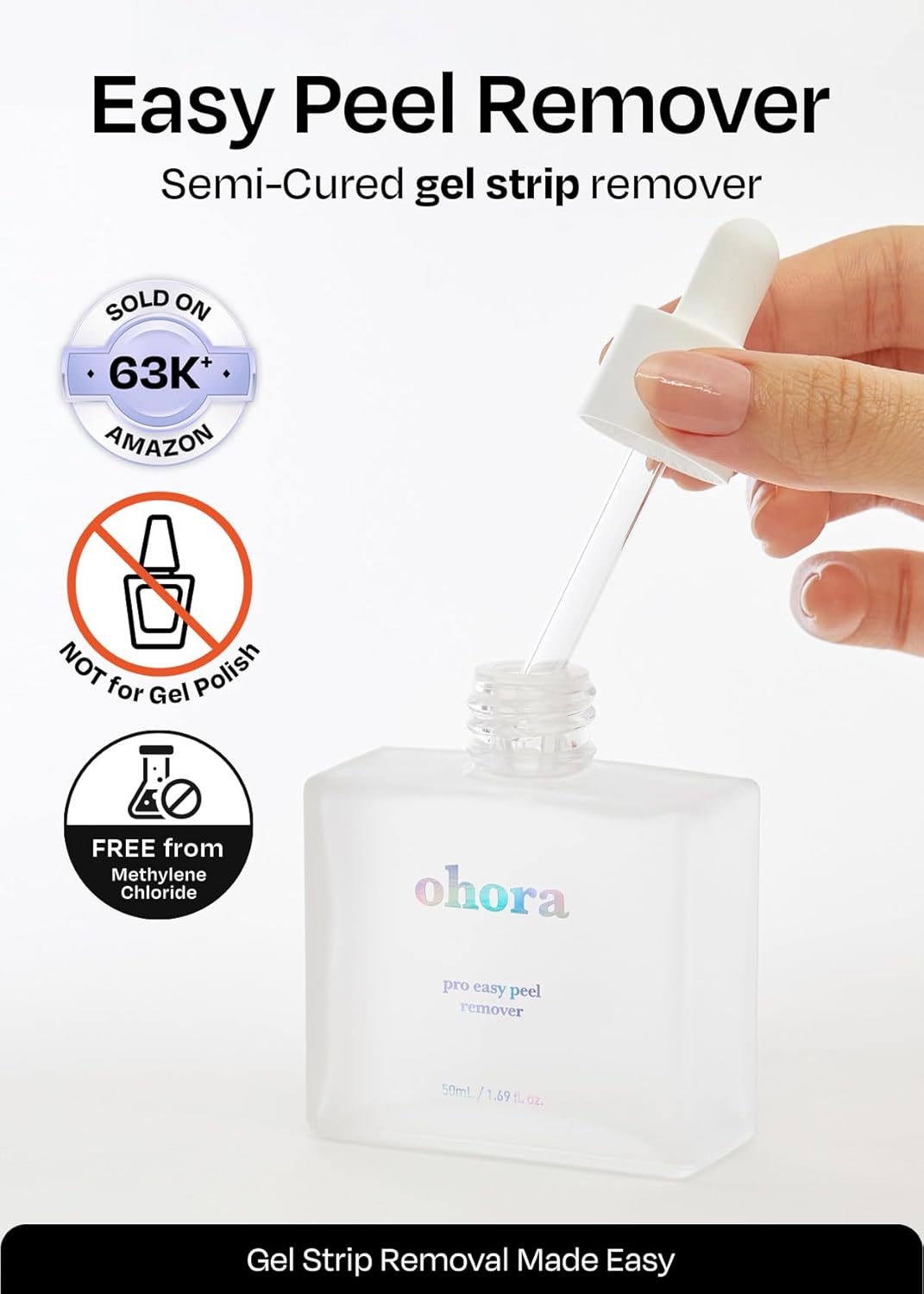 ohora Care Easy Peel Remover - Semi-Cured Gel Nail Strip Remover with Hygienic Dropper | Non-Drying, Nourishing Formula | Vegan, Cruelty-Free, and Hypoallergenic | Swiftly Removes Gel Strips