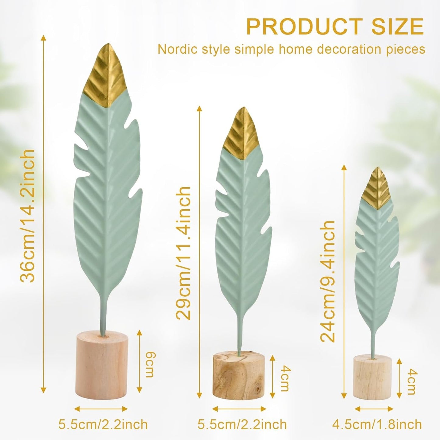 3 Pieces of Modern Sculptures in Wood and Metal with Decorative Feathers - Ornaments for the Modern Home, Modern Sculptures Design, Particular Decorative Objects, Living Room, Bedroom