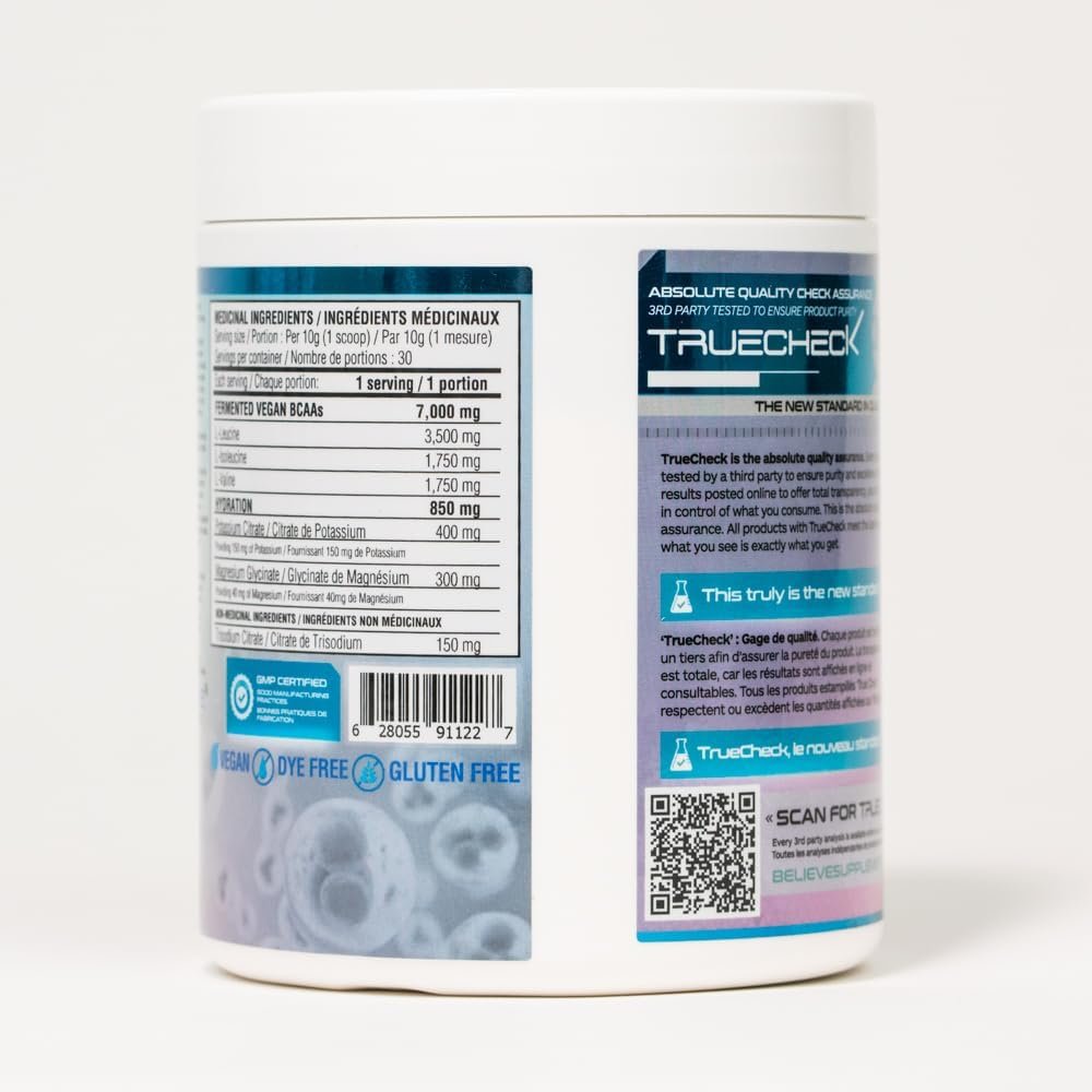 Believe Supplements Electrolytes+BCAA: Optimize Hydration and Muscle Recovery with Branched-Chain Amino Acids and Essential Electrolytes - Enhance Performance and Replenish Vital Nutrients Today! (Sour Peach)