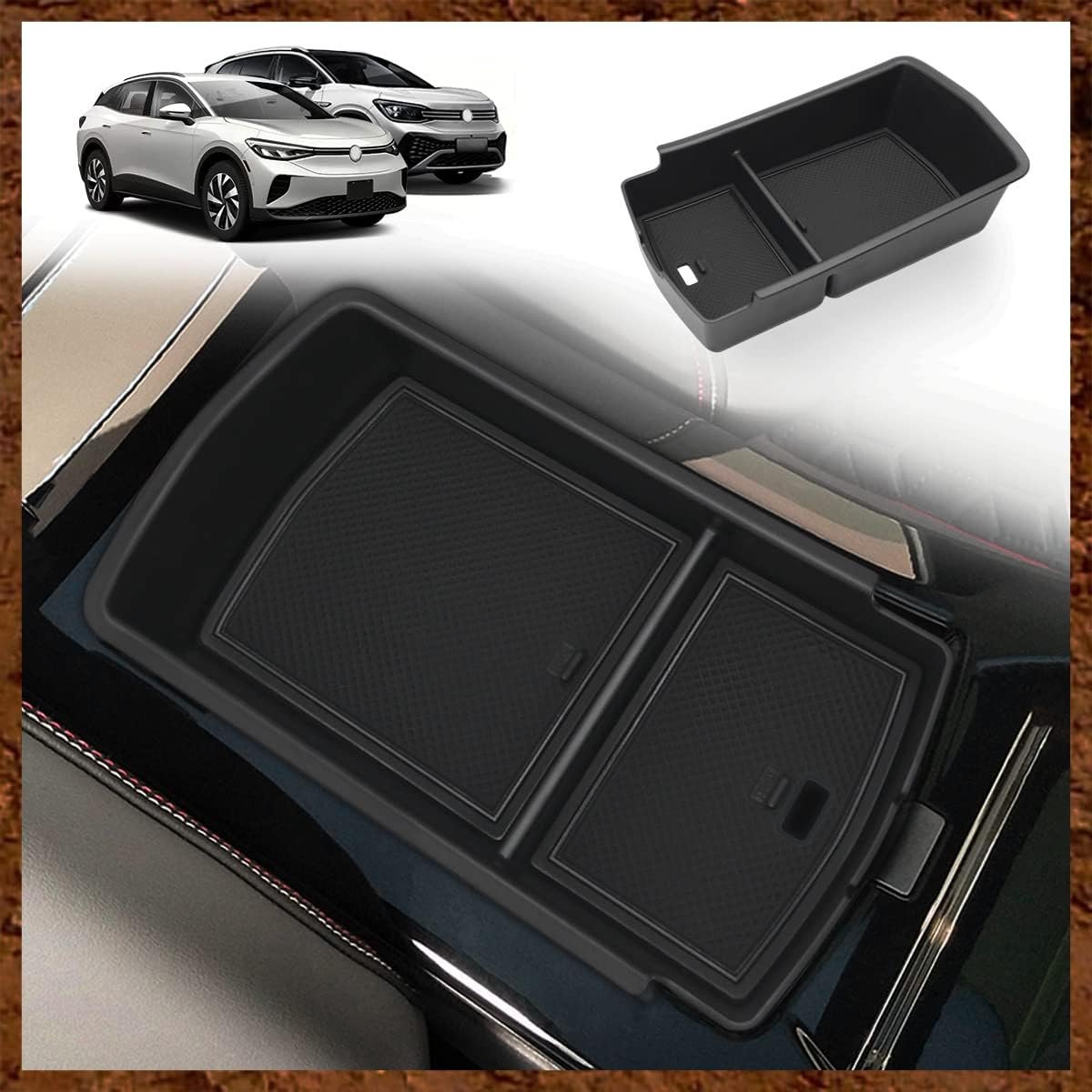 Muslogy for 2023 2024 2025 VW ID.4 ID6 Storage Box Organizer Center Console Tray Interior Accessories Compatible with Volkswagen ID4 ID.6 (2023+ Center Console Tray)