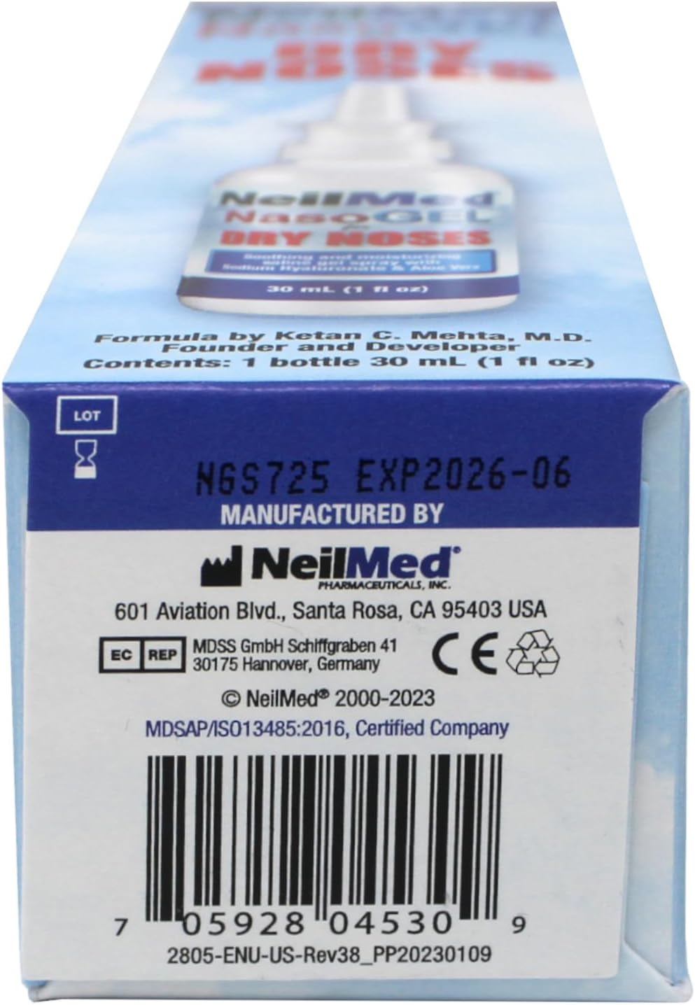 NeilMed NasoGEL Drip-Free Nasal Spray for Dry Noses, Soothing Moisturizing Gel with Aloe Vera & Sodium Hyaluronate, 1 fl oz