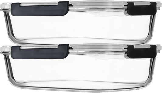 2Pcs 63oz Large Glass Food Storage Containers 8 Cups Family Size Set Baking Containers with Locking Lids Storing food,for Baking, Microwave, Oven, Leak Proof, for Freezer, Dishwasher