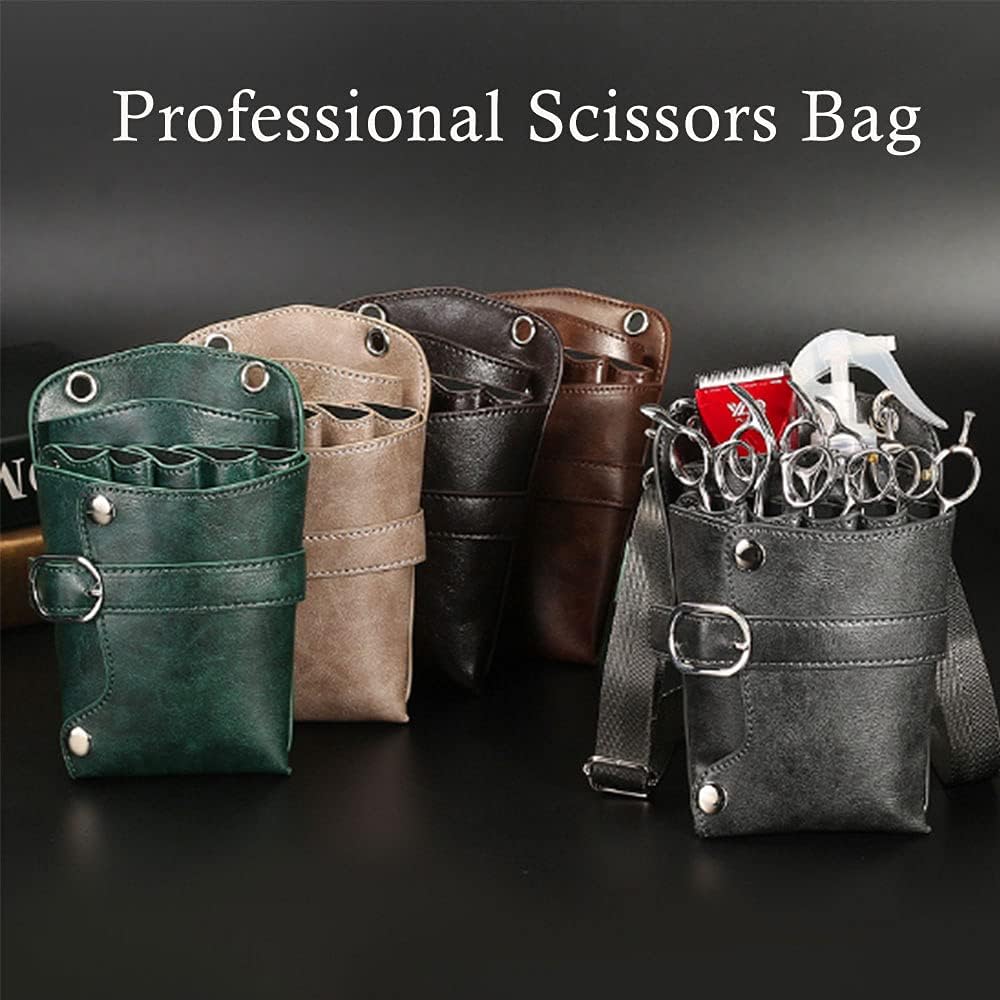 Scissors Pouch PU Leather Salon Barber Hairdressing Scissors Holster Hair Stylist Tools Bag Comb Shear Holster Waist Shoulder Belt (Grey)