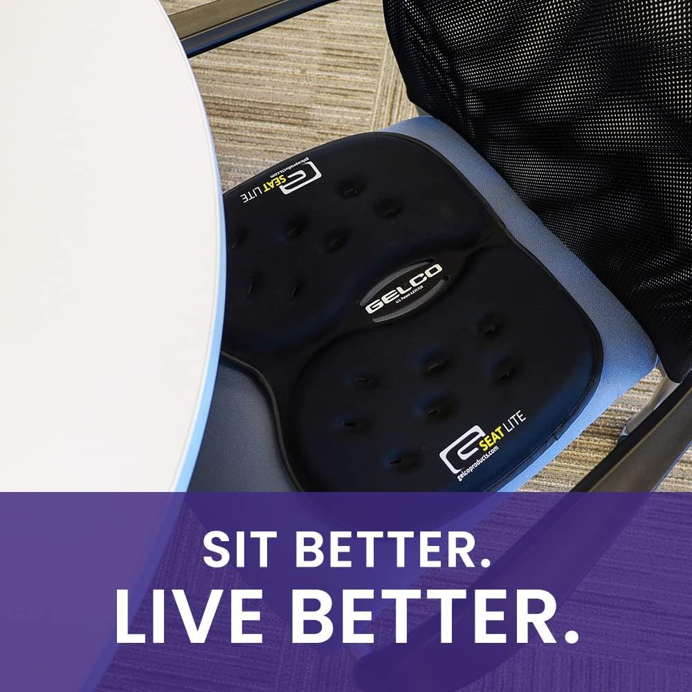 GSeat LITE Travel Gel &Foam Cushion | Back Pain, Sciatica & Pressure Relief | Relieves Tailbone Discomfort, Promotes Healthy Posture| Ergonomic Comfort | Car, Commute, Airplane and Travel Comfort