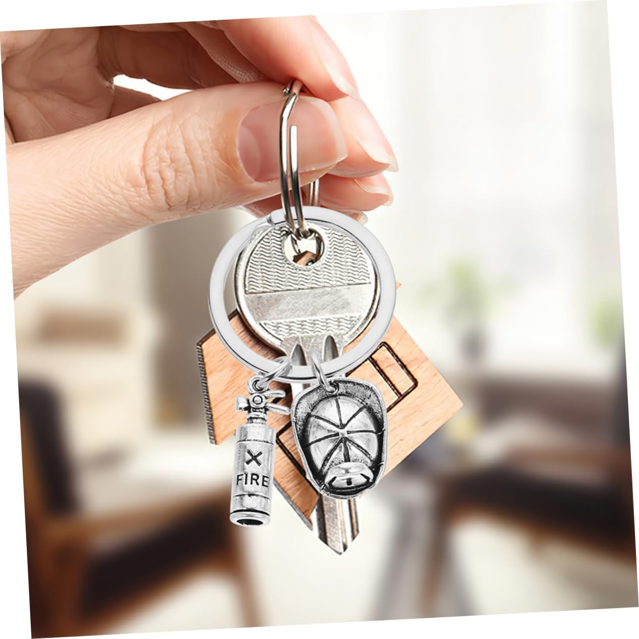 Beavorty Fireman Keychain Set Fire Extinguisher Backpack Ornament Fireman Helmet Keyring