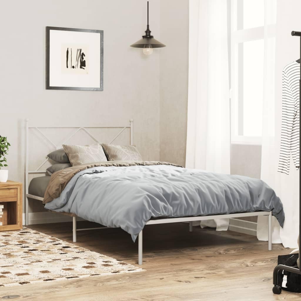 vidaXL White Metal Bed Frame-King Single Size with Headboard-Steel Bed Base-Metal Slats & Legs-Extra Under-Bed Storage-Modern Bedroom Furniture