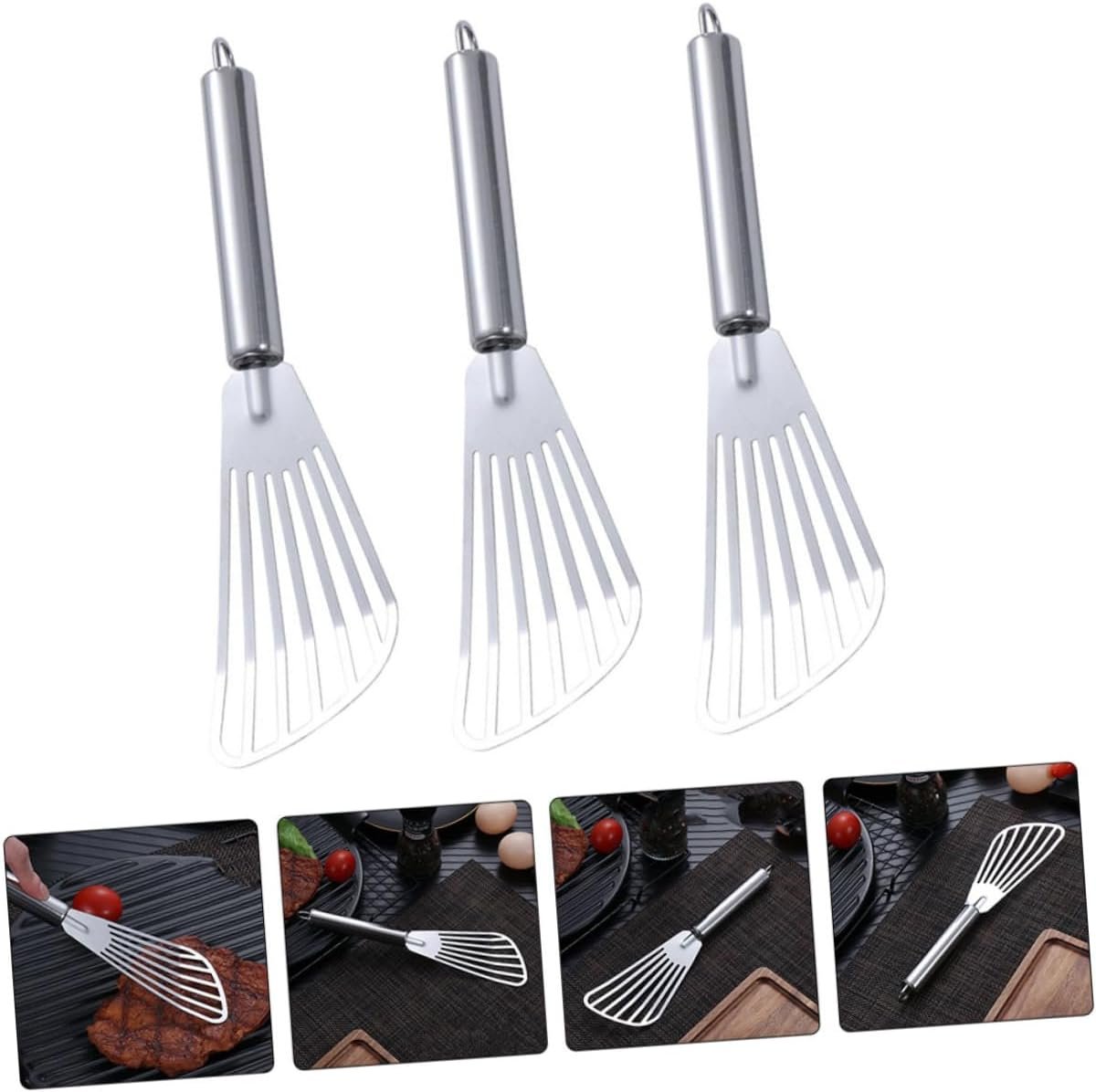 DONFAMDS 3 Pezzi spatola per friggere griglia cucinando Utensili da Cucina Funzionale Set Cucina Gadget Cucina friggere Le spatole di Pesce Pale da Bistecca Acciaio Inossidabile Silver