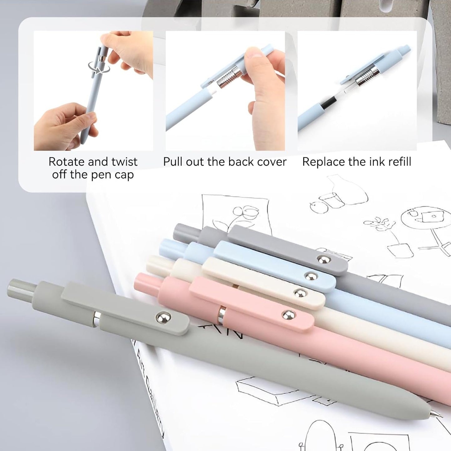 ZCOINS 5 Pcs 0.5mm Retractable Black Ink Gel Pens with Refills, Fine Point, Quick Dry, Smooth Writing, Japanese Rollerball Gel Pens for Journaling Nurse Office School Stationery Supplies Gifts