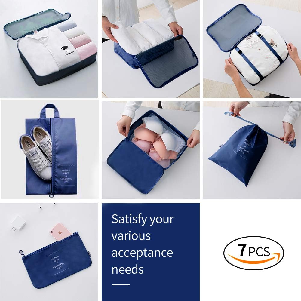 5Set/7Set Travel Luggage Packing Organizers Durable Packing Cubes with Laundry Bag and Shoe Bags