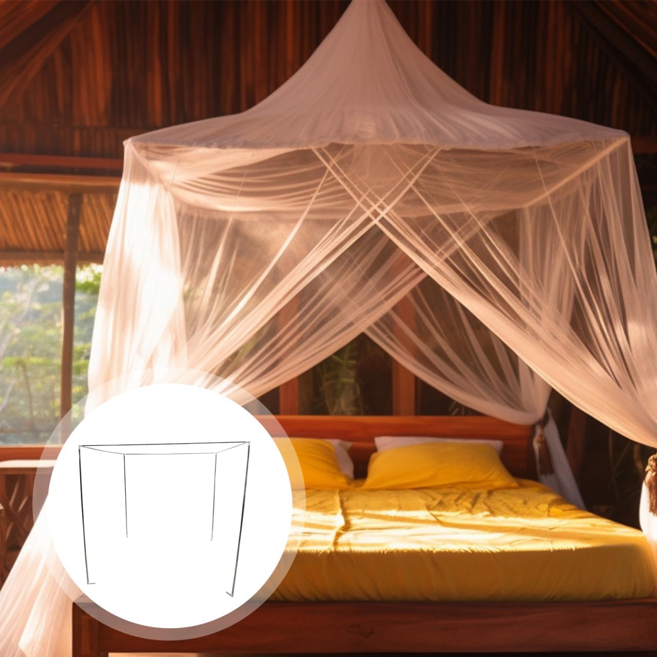 Amosfun Canopy Bed Frames Stainless Steel Four-Poster Canopy Bed Mattress Foundation Canopy Curtain Support Sturdy and Easy Assembly for 1.5m Bed