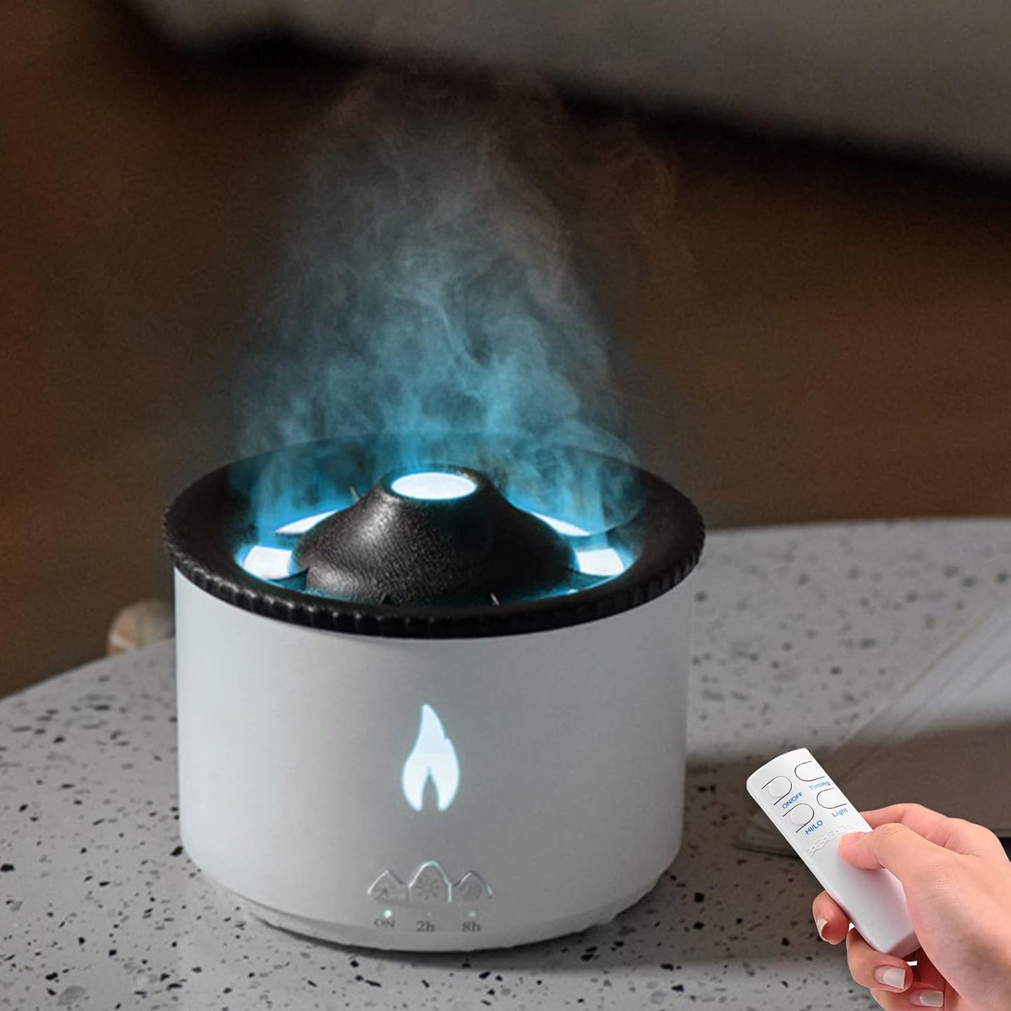 Volcano Diffuser Aromatherapy Oil Humidifier 2 Mist Mode Flame Humidifier,360ML Timer and Waterless Auto-Off Double Color with Remote Control for Home Office