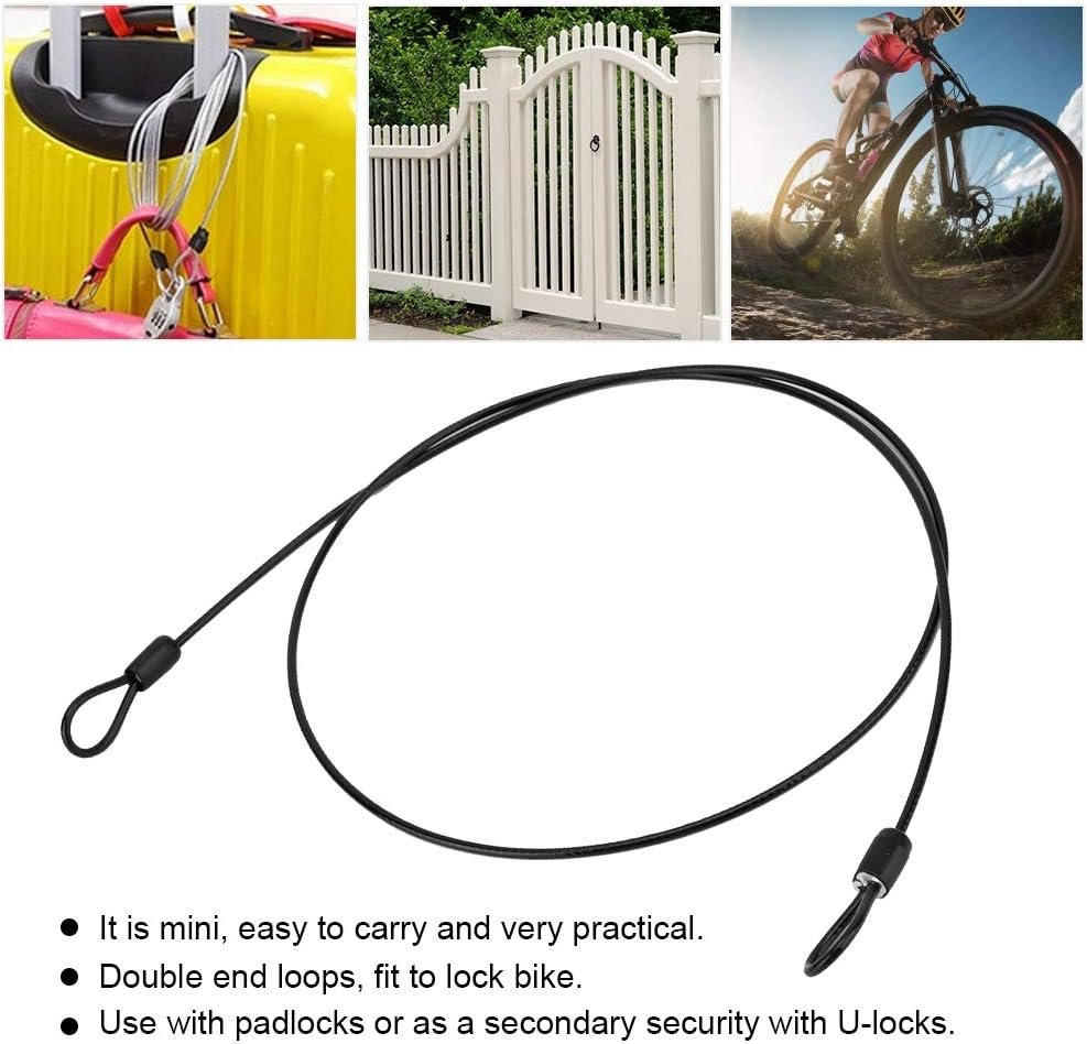 Outdoor Travel Security Cable Lock, 100CM/3.3ft 2mm Internal Steel Wire + External Plastic Bike Scooter Lock, Braided Steel Coated Safety Cable Luggage Lock,Safety Cable Wire Rope (Black)