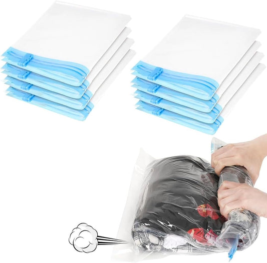 iDopick 8 Pack Compression Bags for Travel,Cream Roll Up Space Saver Bags Reusable Seal Clothes Bags,No Pump Needed Vacuum Storage Bags for Luggage, Suitcase, Backpack, Travel Essentials (35x50cm)