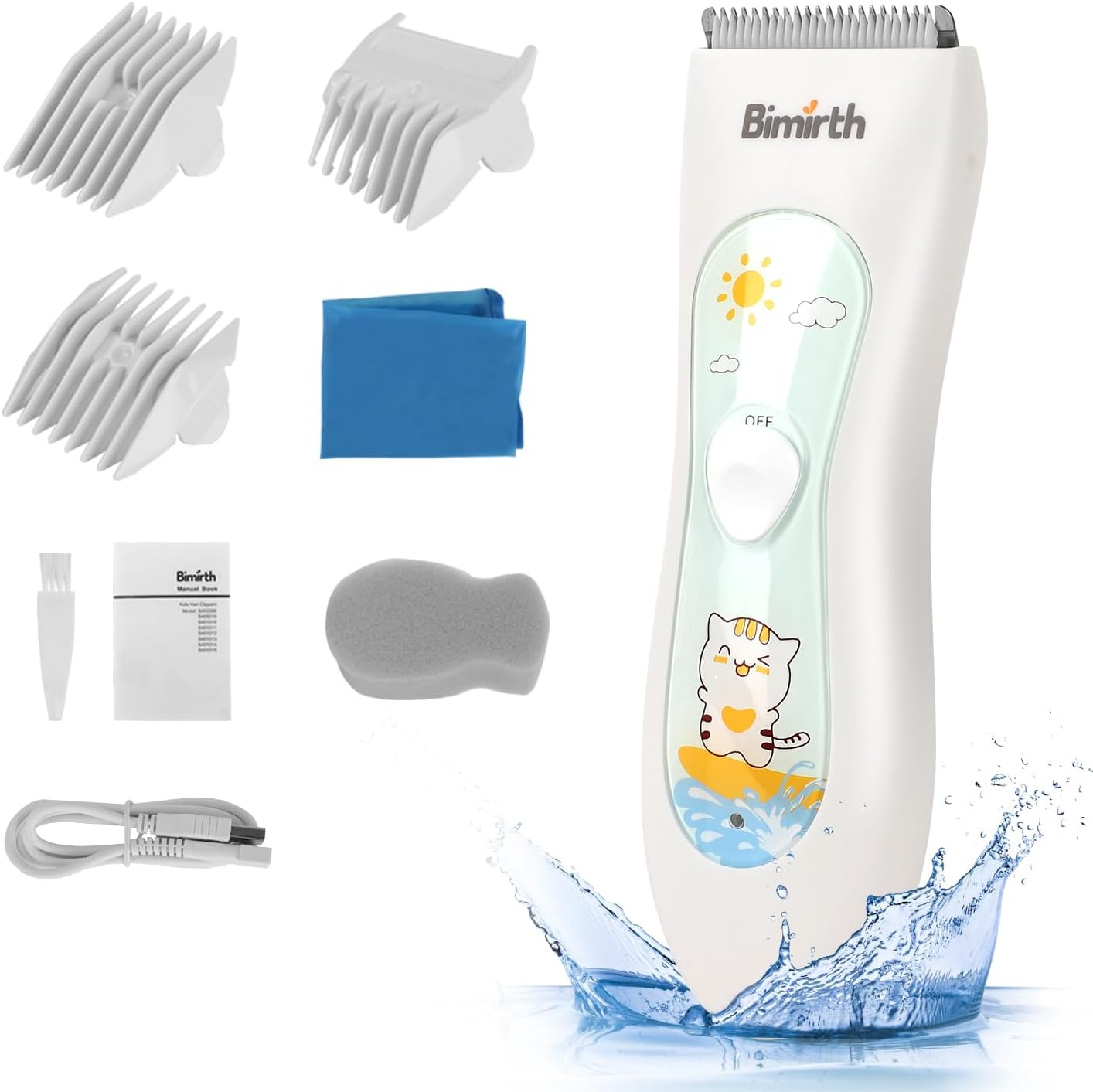Bimirth - Electronic Hair Razor for Kids with USB Rechargeable Razor and Ceramic Blade, Waterproof, 3 Protective Combs