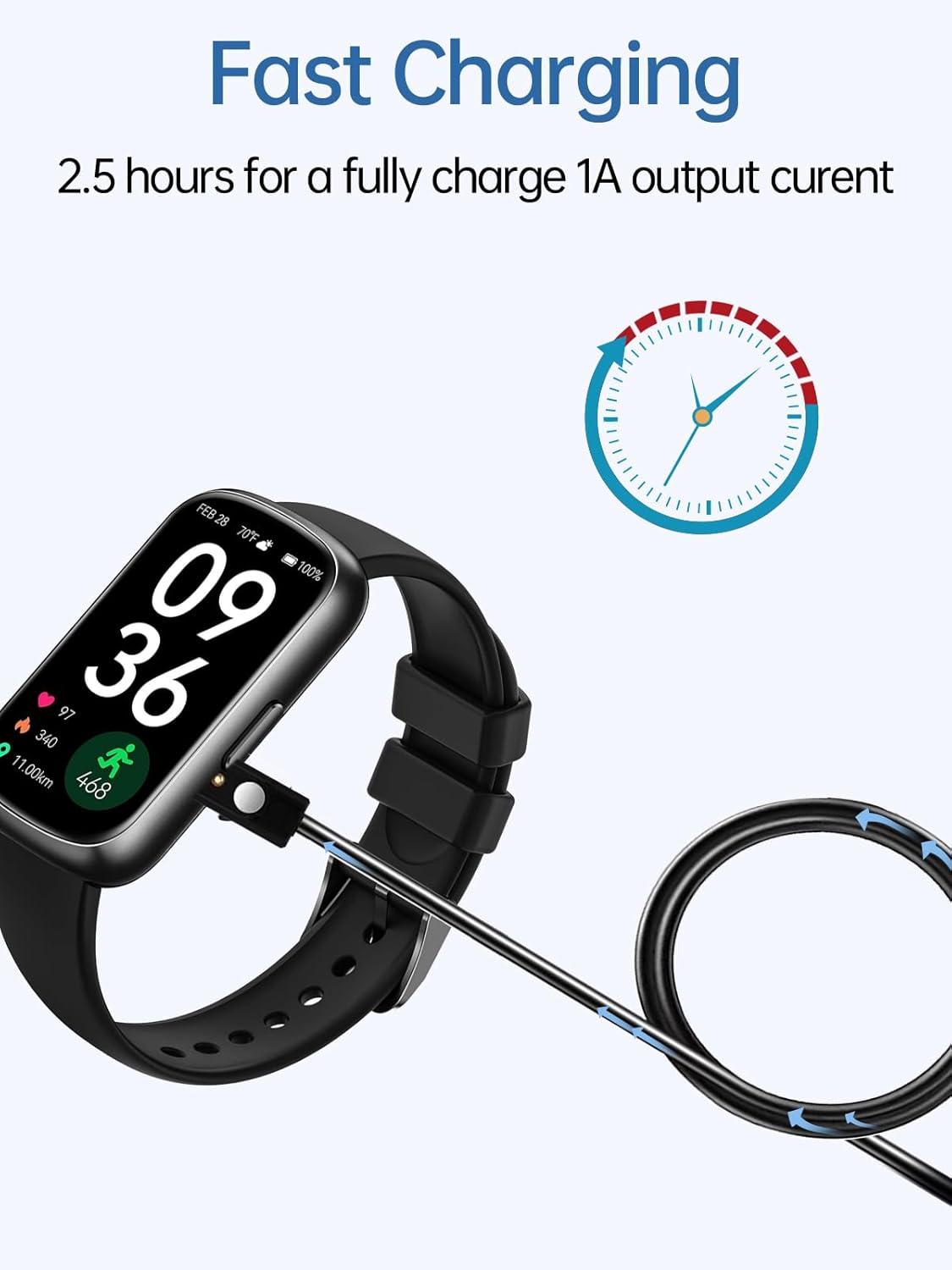 WUNIAK Charging Cable for Sanorum C5S Health Fitness Tracker for Men Women, Magnetic USB Flexible Charging Cable Accessories for Sanorum C5S Health Fitness Tracker for Men Women,(2 Pack)