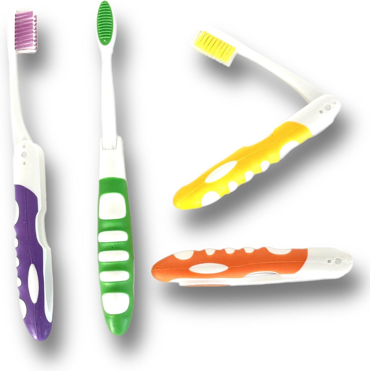 ALAZCO Comfort Hold Travel Toothbrush On The Go Folding Medium Bristle Brushes Compact Size Ergonomic Foldable Tooth Brush Camping Gym School Locker Backpack TSA Approved (4pc Medium)