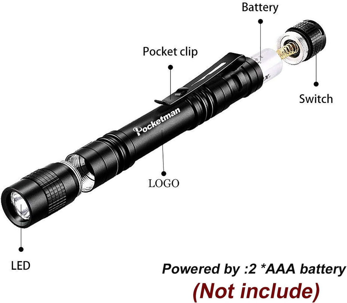 POCKETMAN LED Penlight Flashlight Tactical Torch Small Flashlight Pocket-Size Pen Flashlight with Clip for Lighting (1 Pack)