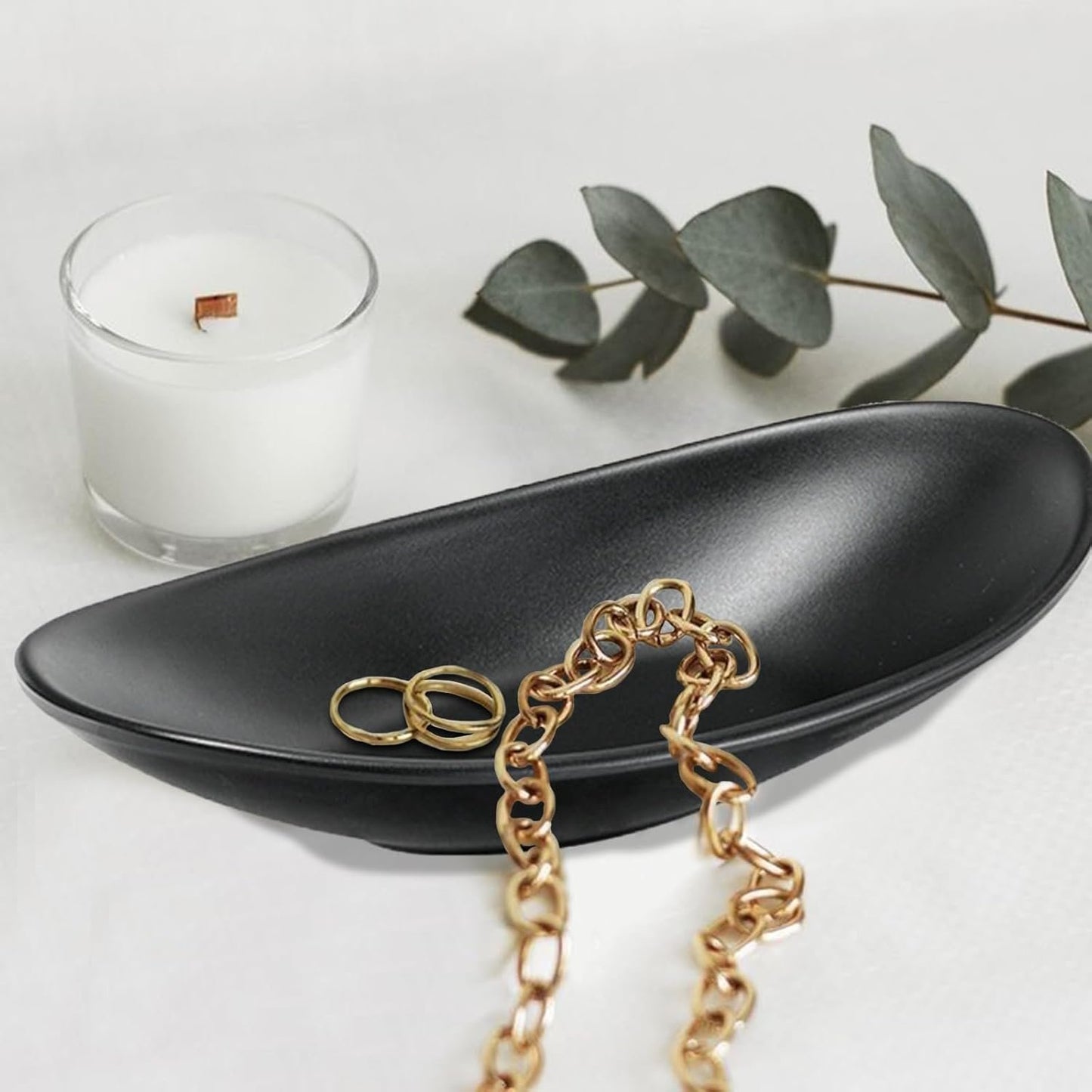 Binoster Black Storage Box Centerpiece Jewellery Tray for Rings and Jewelry Key Ring Organizer Entrance Organizer Dresser Decorative Plate