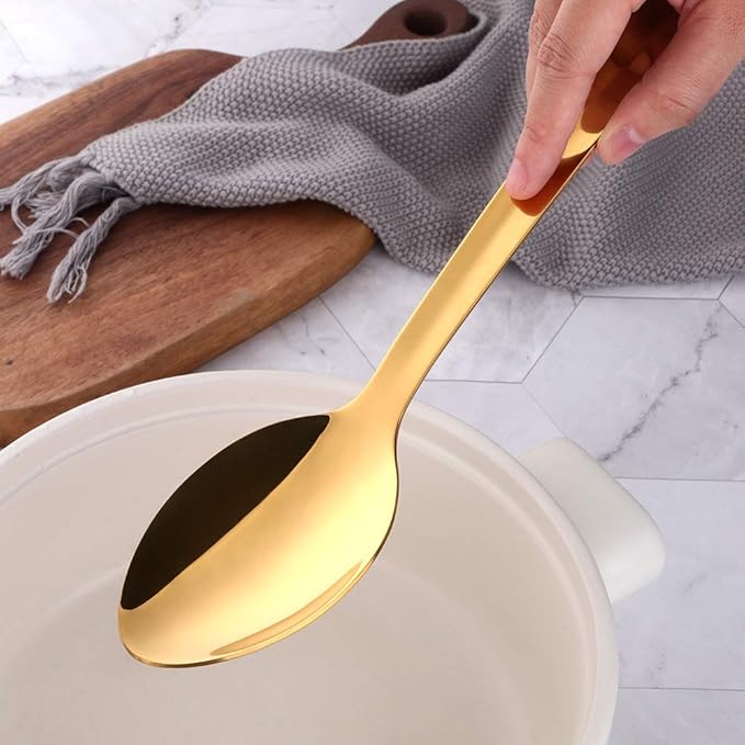 Stainless Steel Kitchen Utensil Set -8 Cooking Utensils, Colorful Titanium Plated Set Kitchen Tools Gadgets Cake Shovels/Plain Spatula, Potato Masher, Spoon, Slotted Spoon-Gold