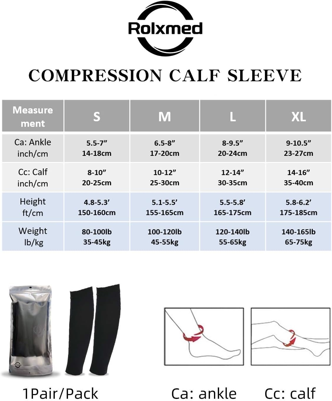 Rolxmed Medical Compression Calf Sleeves 20-30 mmHg German Tech Support Hose for Women Men Sports