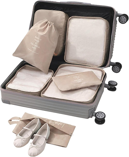 Travel Storage Bag, Suitcase Packing Organizer, 7-Piece Luggage Cubes Set, Lightweight Travel Accessories, Space-Saving Clothes and Toiletry Organizer for Trips