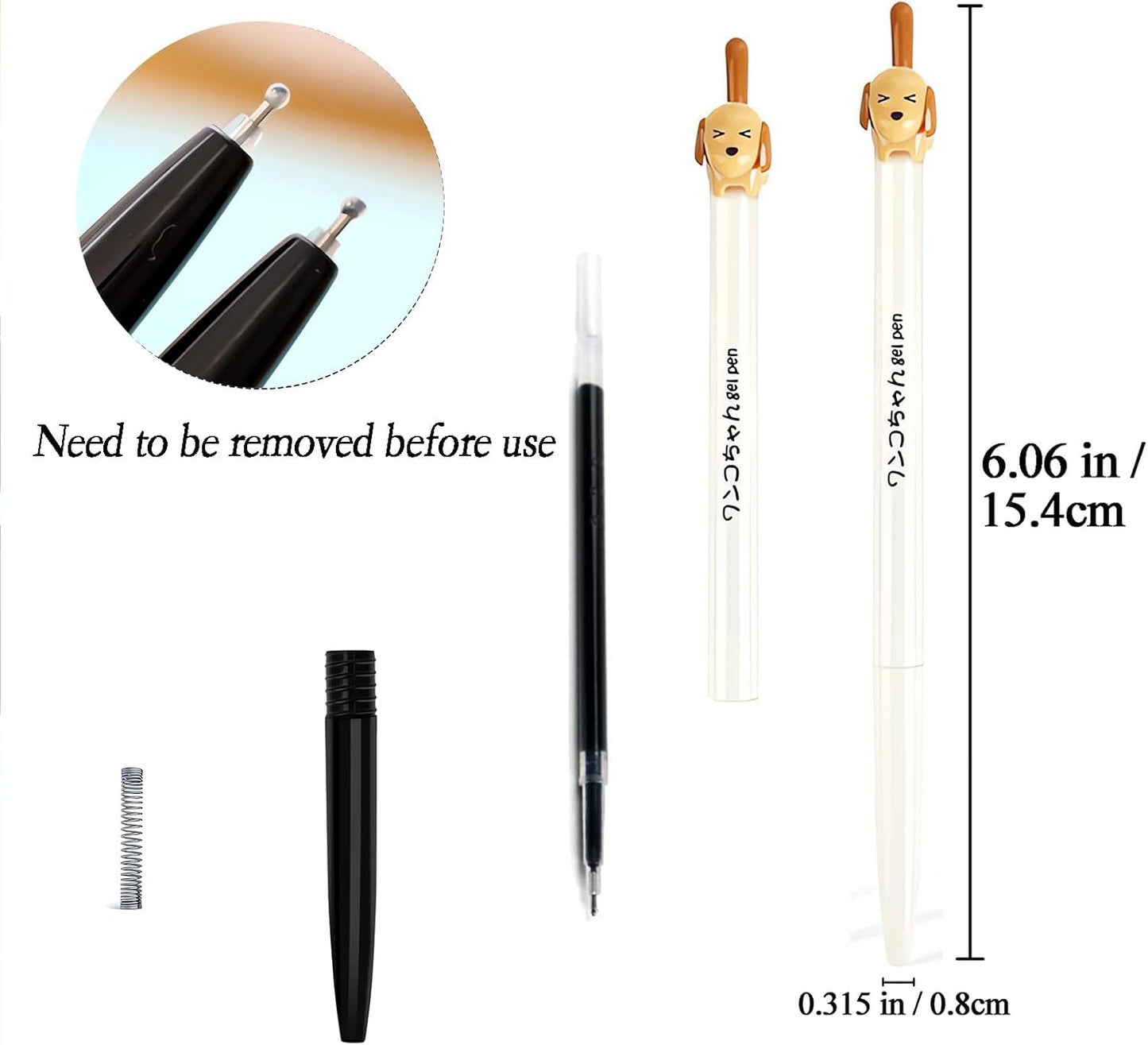 JUNXAKA 12 Pcs Retractable Dog Gel Pens, Fine Point 0.5mm Black Ink Cute Fun Animal Ballpoint Dog Pens Writing Vet Gifts Stationery Supplies (12pcs dog pens)