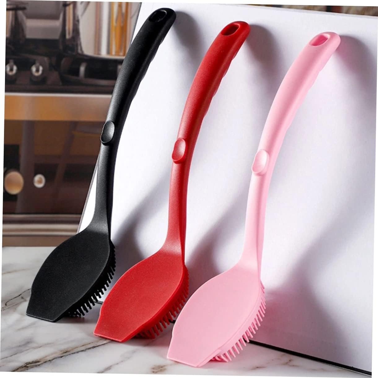 HEATSHAKING Long Handle Kitchen Cleaning Brush Durable Pot Scrubber for Heavy Duty Dish Washing Comfortable