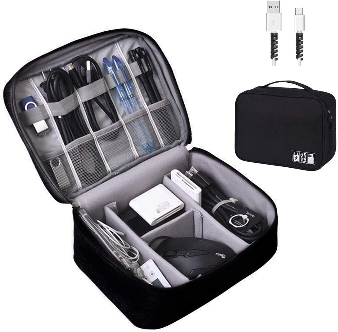 OrgaWise Electronic Accessories Bag Travel Cable Organizer Three-Layer for iPad Mini, Kindle, Hard Drives, Cables, Chargers (Two-Layer-Black)