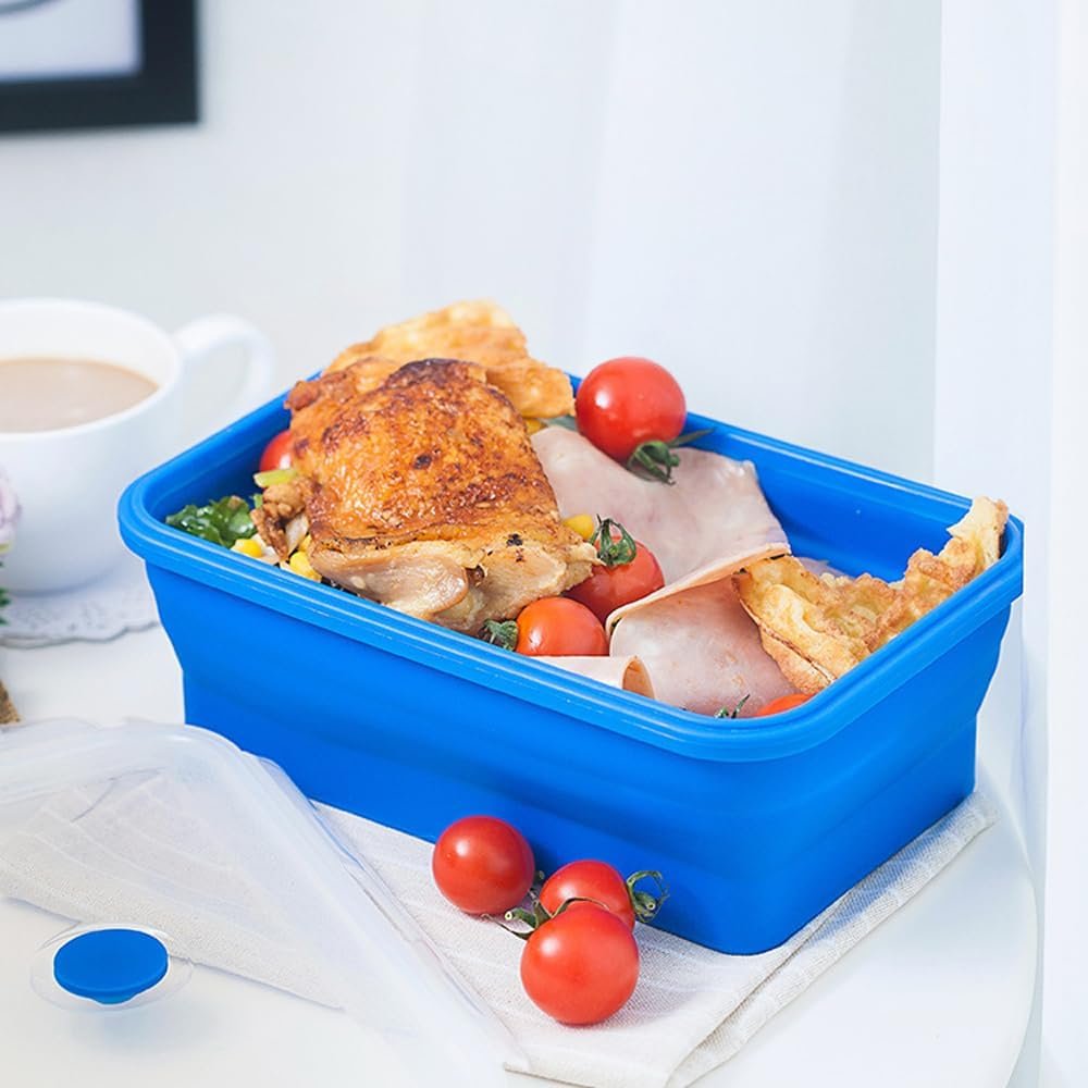 FUSMYE Set of 2 Exlarge Collapsible Silicone Food Storage Containers With Lids | Meal box For Kitchen, Bento Lunch Boxes, Microwave, Dishwasher and Freezer Safe For Camping, Travel Trailer