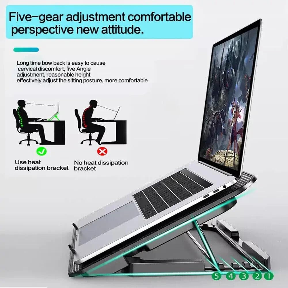 EverTech Laptop Cooler A9 Cooling Pad with 6 Powerful Quiet Fans Adjustable Heights Table Stand Suitable for 12"-17" Laptop with Blue LED Lights