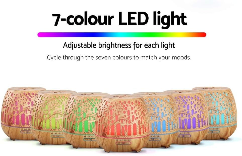 Devanti Aroma Diffuser, 400ml Air Humidifier Purifier Essential Oils Car Freshener Vaporizer Aromatherapy Diffusers Scent Booster Home Office Bedroom Humidifiers Steam, 7 Led Light Forest