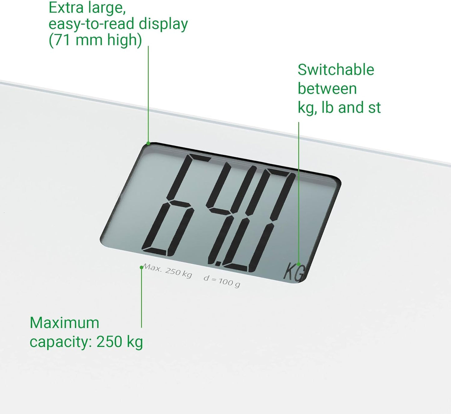 medisana PS 470 Digital XL Personal Scale up to 250 kg / 551 lbs Bathroom Scales Made of Tempered Safety Glass and Automatic Switch-Off