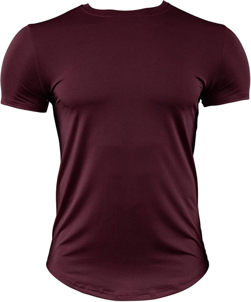 Mens Gym Workout Slim Fit Short Sleeve T-Shirt Cotton Athletic Running Fitness Tee Curved Hem Long Scallop T-Shirts