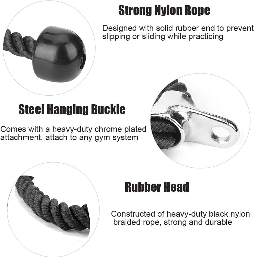 Tricep Rope Pull Down, Heavy Duty 27-inch Rope Length, Gym Accessories Coated Nylon Rope with Cast Steel Hook for Gym Workout Exercise