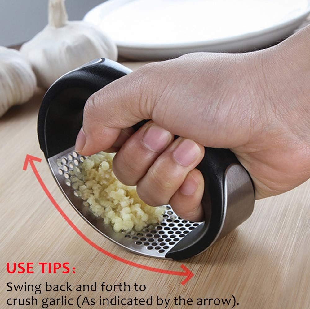 SENQIAO Garlic Press Rocker Stainless Steel Ginger Crusher Squeezer Slicer Mincer Chopper Kitchen Gadget with Ergonomic Handle (2019)