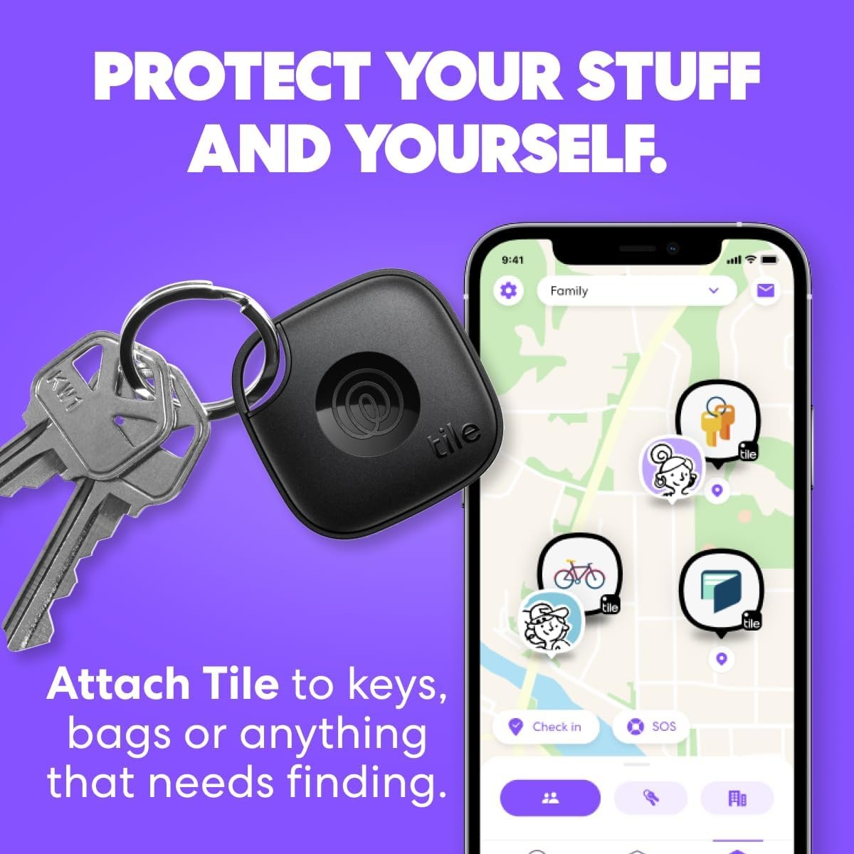 Tile by Life360 Mate (2024) Bluetooth Tracker, Keys Finder and Item Locator for Keys, Bags and More. Phone Finder. Both iOS and Android Compatible. 4-Pack (Black)